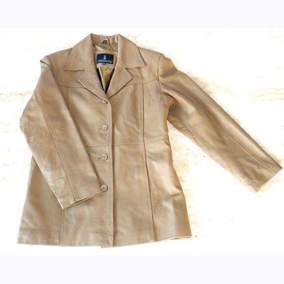 London Fog tan leather Pea coat jacket - Picture 1 of 2